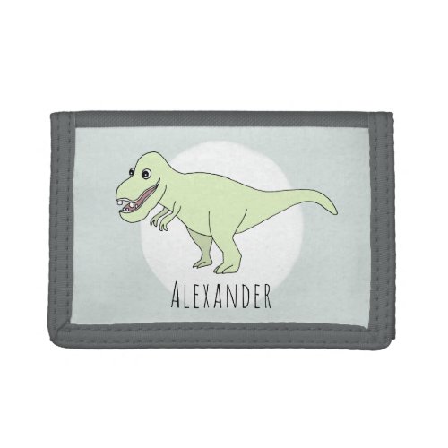 Boys Cool Doodle T_Rex Dinosaur with Name Trifold Wallet
