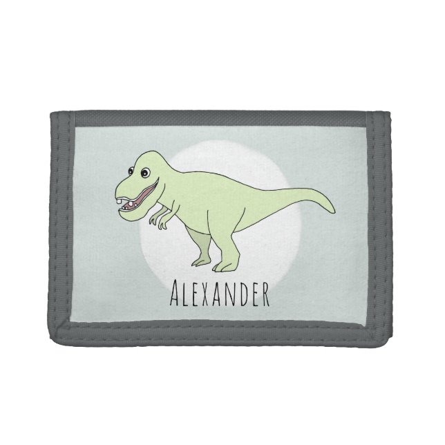 Boy's Cool Doodle T-Rex Dinosaur with Name Trifold Wallet (Front)