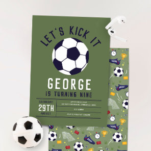 Boys Cool Green Sporty Soccer Kids Birthday Invitation