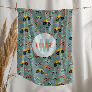 Boys Cool Hot Racing Car Pattern Monogram Kids Fleece Blanket