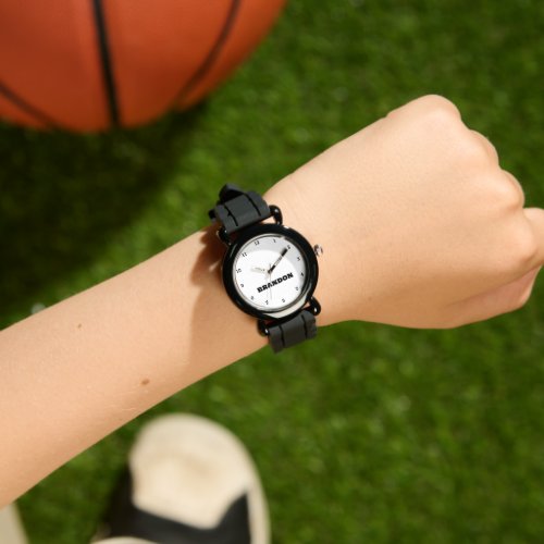 Boys Cool Modern Black Stylish Custom Name Kids Watch