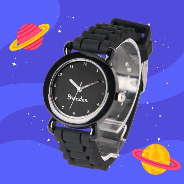 Boys Cool Modern Black Stylish Custom Name Kids Watch (Creator Uploaded)
