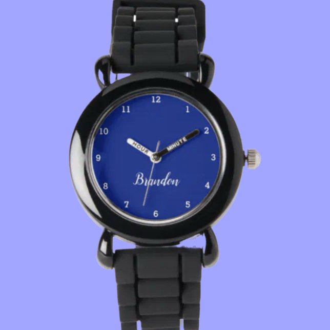 Boys Cool Modern Black Stylish Custom Name Kids Watch (Creator Uploaded)