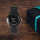Boys Cool Modern Black Stylish Custom Name Kids Watch<br><div class="desc">Make every moment special with our Custom Kids Name Watch! This personalized timepiece is perfect for children of all ages, featuring their name printed boldly on the face of the watch. Available in vibrant colors and fun designs, this watch makes learning to tell time both stylish and exciting. Crafted with...</div>