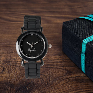 Boys Cool Modern Black Stylish Custom Name Kids Watch