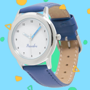 Boys Cool Modern Blue Stylish Custom Name Kids Watch