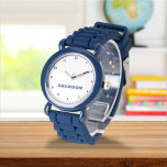 Boys Cool Modern Blue Stylish Custom Name Kids Watch<br><div class="desc">Make every moment special with our Custom Kids Name Watch! This personalized timepiece is perfect for children of all ages, featuring their name printed boldly on the face of the watch. Available in vibrant colors and fun designs, this watch makes learning to tell time both stylish and exciting. Crafted with...</div>