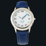 Boys Cool Modern Blue Stylish Custom Name Kids Wrist Watch<br><div class="desc">Custom, personalized, kids boys fun cool stylish modern trendy blue leather strap, stainless steel case, wrist watch. Simply type in the name. Go ahead create a wonderful, custom watch for the lil boy in your life - son, brother, nephew, grandson, godson, stepson. Makes a great custom gift for birthday, graduation,...</div>