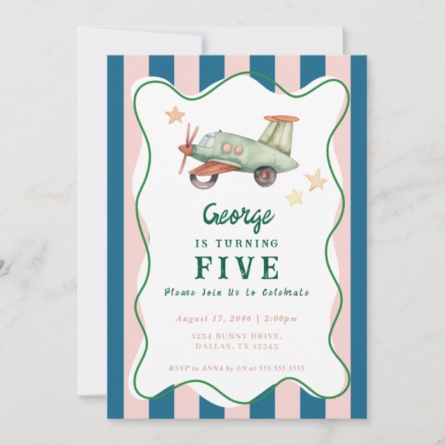Boys Cool Modern Colorful Airplane Birthday Party Invitation (Front)