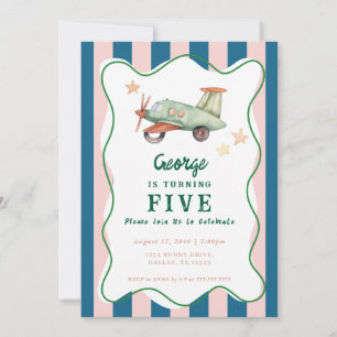 Boys Cool Modern Colorful Airplane Birthday Party Invitation