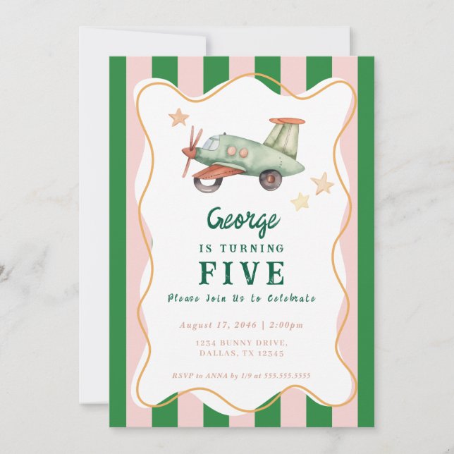 Boys Cool Modern Colorful Airplane Birthday Party Invitation (Front)