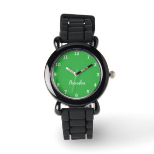 Boys Cool Modern Green Stylish Custom Name Kids Watch
