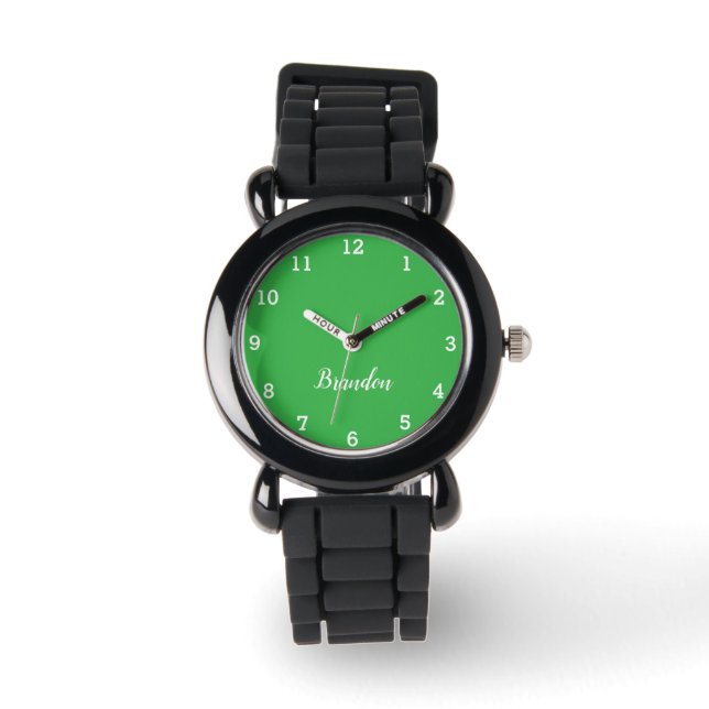 Boys Cool Modern Green Stylish Custom Name Kids Watch (Front)