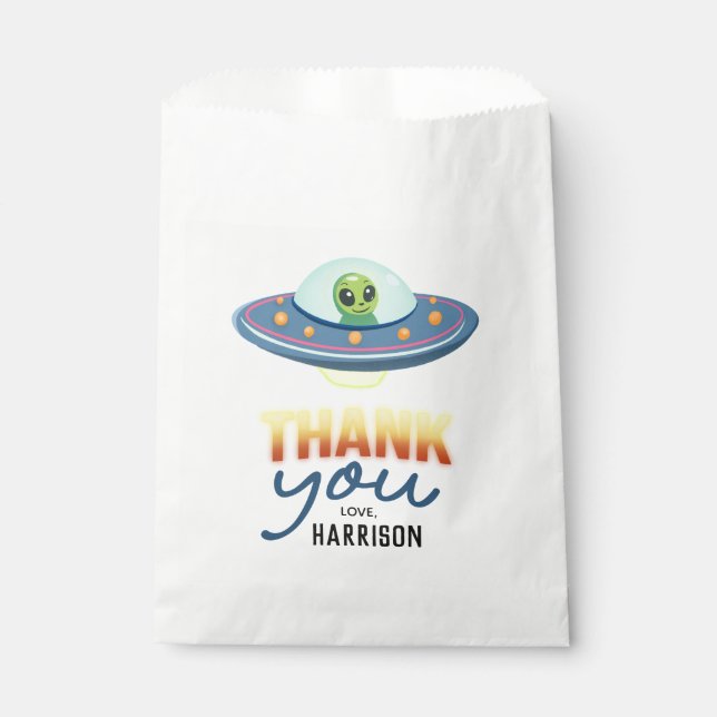 Boys Cool Neon Space Alien Birthday Favor Bag (Front)