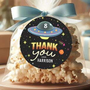 Boys Cool Neon Space Birthday Favor Classic Round Sticker