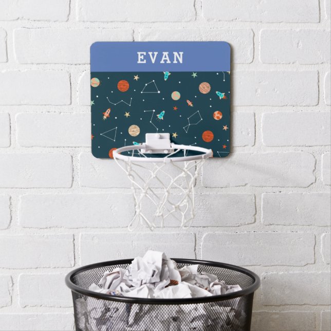 Boys Cool Outer Space Pattern Personalized Mini Basketball Hoop (In Situ)