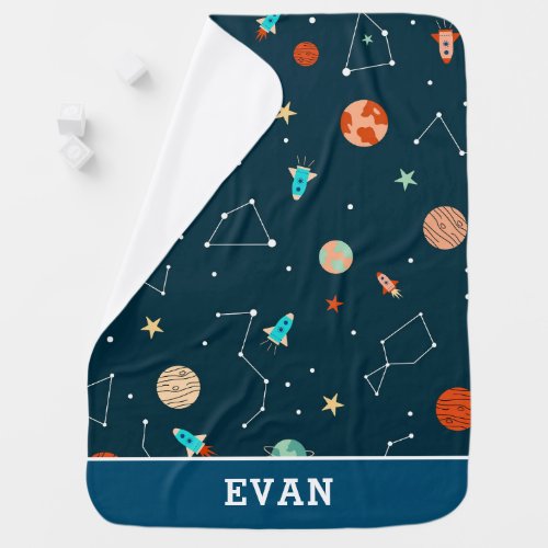 Boys Cool Outer Space Planets Rockets and Stars Baby Blanket