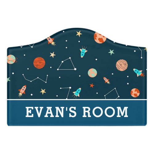 Boys Cool Outer Space Planets Rockets Name Door Sign