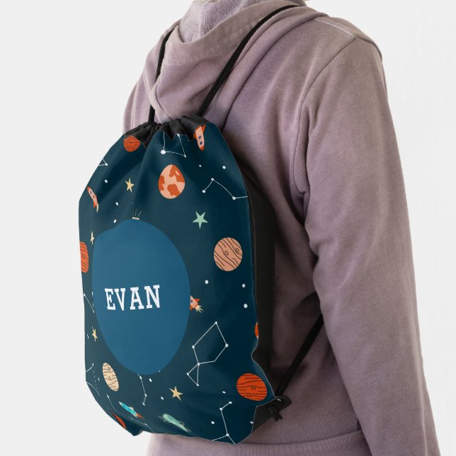 Boys Cool Outer Space Planets Rockets Sports Drawstring Bag (Insitu)