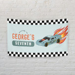 Boys Cool Racing Car Kids Birthday Welcome Banner<br><div class="desc">This modern and cool boys 7th birthday welcome banner design features a car with hot flames. The banner can be personalized with a name and age. Set as a seventh birthday poster,  but easy to edit. The perfect addition to your hot car party!</div>
