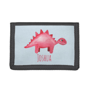 Boys Cool Red Watercolor Dinosaur and Name Kids Trifold Wallet