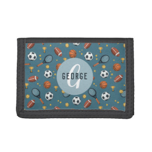 Boys Cool Sports Monogram Kids Tri-fold Wallet