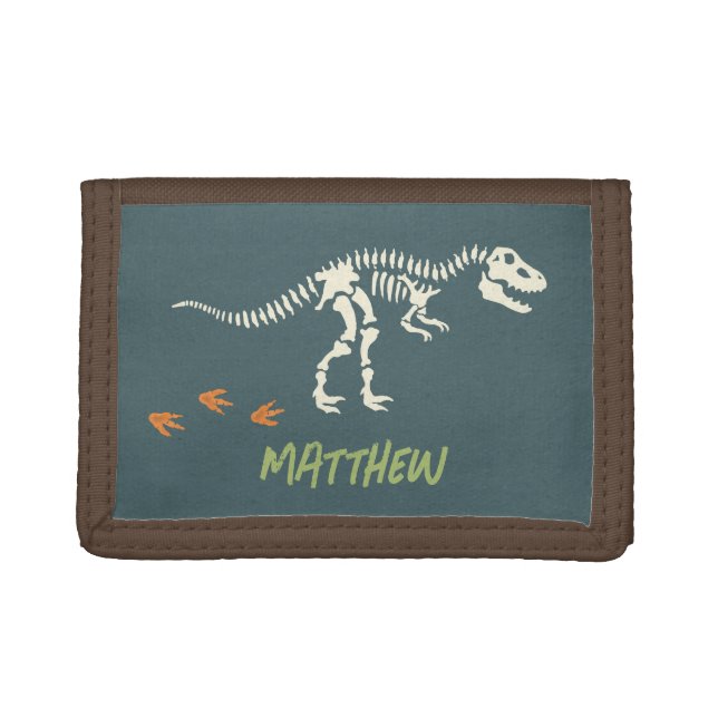 Boys Cool T-Rex Dinosaur Dig Kids Trifold Wallet (Front)