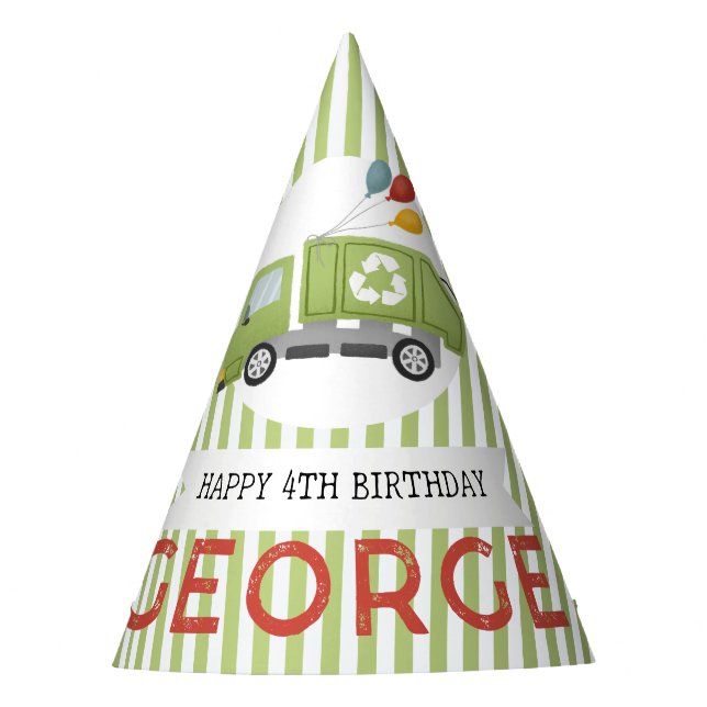 Boys Cool Trash Truck Garbage Birthday Party Hat (Front)