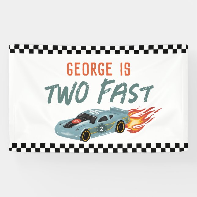 Boys Cool Two Fast 2nd Birthday Hot Car Banner (Horizontal)