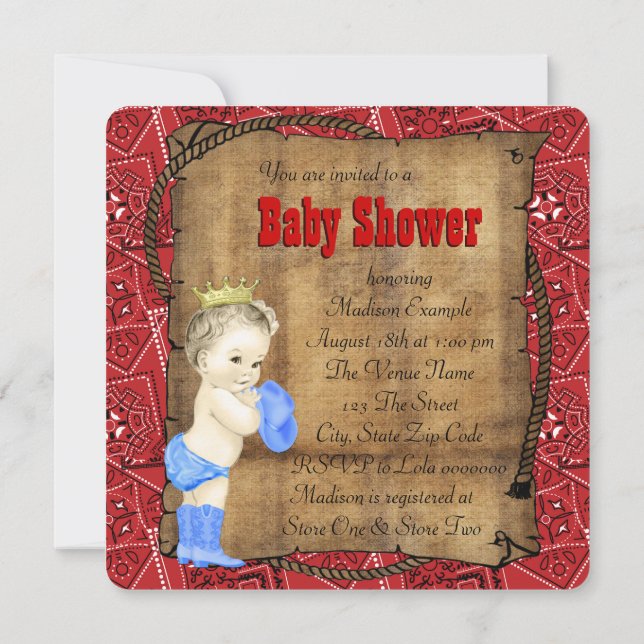 Boys Cowboy Baby Shower Invitation (Back)