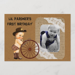 Boy's Cowboy first birthday party invitation