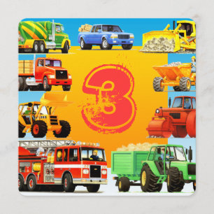 Boy's Custom 3rd Birthday Construction Truck Party Invitation