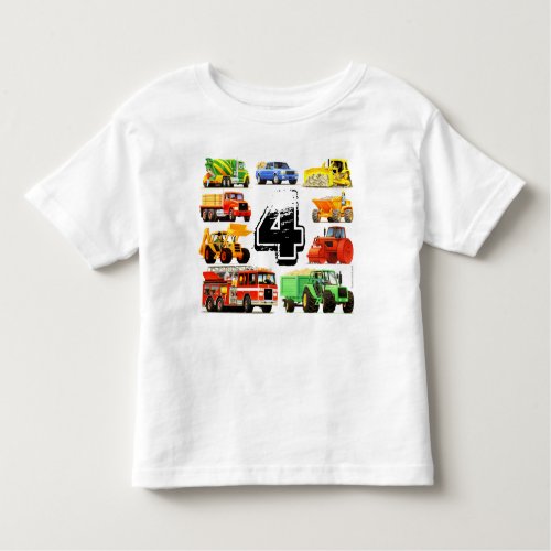 Boys Custom Age Construction Truck 4th Birthday Toddler T_shirt