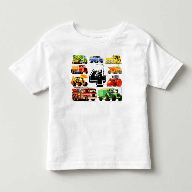 Boy's Custom Age Construction Truck 4th Birthday Toddler T-shirt (Front)