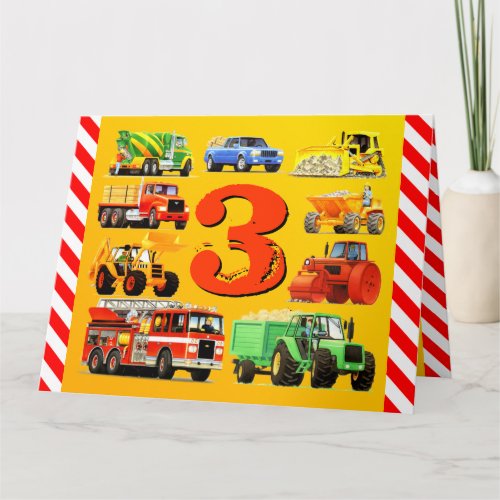 Boys Custom Happy 3rd Birthday Construction Truck Card