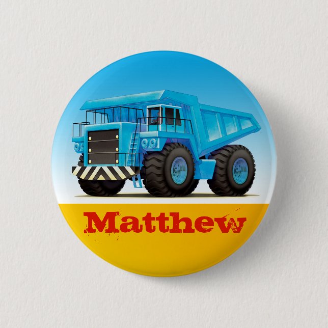 Boys Custom Name Construction Dump Truck Button (Front)