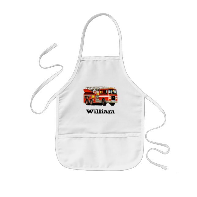 Boy's Custom Name Red Fire Truck Kids' Apron (Front)