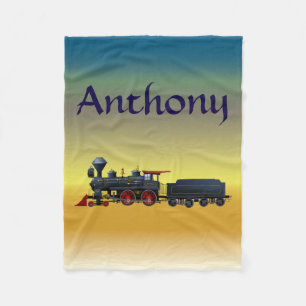 Boy's Custom Name Train Set Fleece Blanket