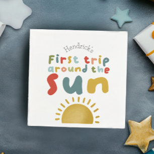 Boys Cute 1st Trip Around The Sun Summer Birthday Napkins