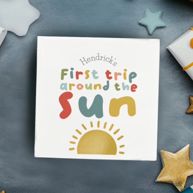 Boys Cute 1st Trip Around The Sun Summer Birthday Napkins (Creator Uploaded)
