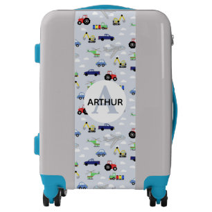 Boys Cute Airplane Tractor Car Train Monogram Name Luggage