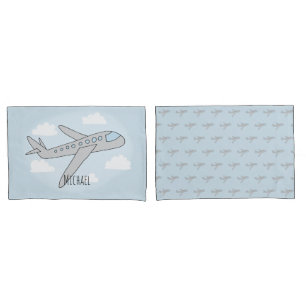 Boys Cute Airplane Travel with Name Pillow Case