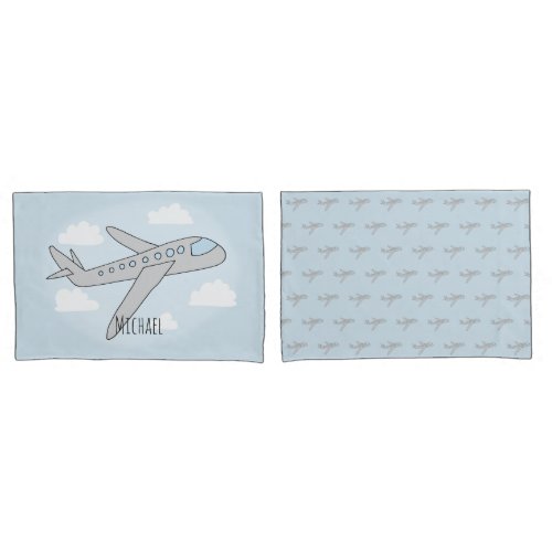 Boys Cute Airplane Travel with Name Pillow Case