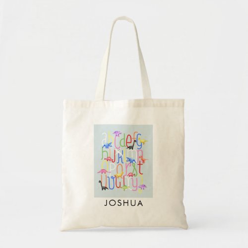 Boys Cute Alphabet Dinosaur and Name Kids Tote Bag