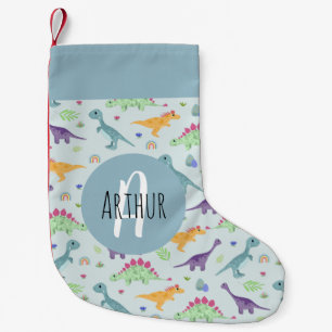 Boys Cute and Fun Blue Dinosaur Pattern Kids Small Christmas Stocking