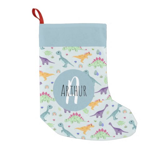 Boys Cute and Fun Blue Dinosaur Pattern Kids Small Christmas Stocking