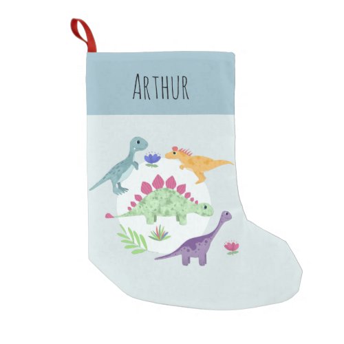 Boys Cute and Fun Blue T_Rex Dinosaur Kids Small Christmas Stocking