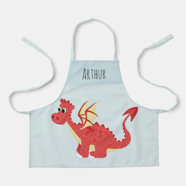 Boys Cute and Magical Red Welsh Dragon Kids Apron (Front)