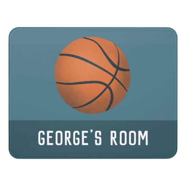 Boys Cute and Modern Blue Basketball Kids Door Sign (Contemporary Front)