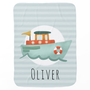 Boys Cute and Modern Blue Ocean Boat Baby Blanket